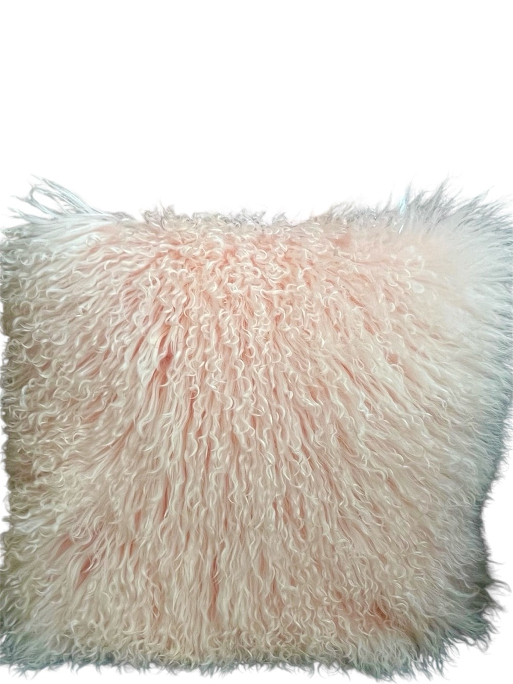 Authentic Tibetan Mongolian Sheepskin Throw Pillow in Soft Blush Pink - 15x15in